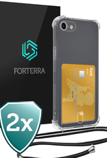 Forterra Hoesje Geschikt voor iPhone 8 Pashouder Case Siliconen Hoes Met Koord - Hoes Geschikt voor iPhone 8 Met Telefoonkoord Hoesje Back Cover Met Pasjeshouder - Transparant - 2 PACK