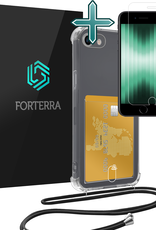 Forterra Hoesje Geschikt voor iPhone 8 Pashouder Case Siliconen Hoes Met Koord Met Screenprotector - Hoes Geschikt voor iPhone 8 Met Telefoonkoord Hoesje Back Cover Met Pasjeshouder - Transparant