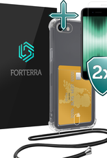 Forterra Hoesje Geschikt voor iPhone 8 Pashouder Case Siliconen Hoes Met Koord Met 2x Screenprotector - Hoes Geschikt voor iPhone 8 Met Telefoonkoord Hoesje Back Cover Met Pasjeshouder - Transparant