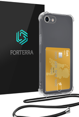 Forterra Hoesje Geschikt voor iPhone SE 2020 Pashouder Case Siliconen Hoes Met Koord - Hoes Geschikt voor iPhone SE (2020) Met Telefoonkoord Hoesje Back Cover Met Pasjeshouder - Transparant