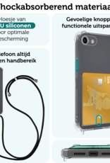 Forterra Hoesje Geschikt voor iPhone SE 2022 Pashouder Case Siliconen Hoes Met Koord Met Screenprotector - Hoes Geschikt voor iPhone SE (2022) Met Telefoonkoord Hoesje Back Cover Met Pasjeshouder - Transparant