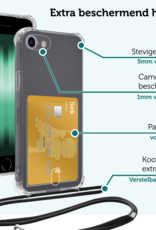 Forterra Hoesje Geschikt voor iPhone SE 2022 Pashouder Case Siliconen Hoes Met Koord Met 2x Screenprotector - Hoes Geschikt voor iPhone SE (2022) Met Telefoonkoord Hoesje Back Cover Met Pasjeshouder - Transparant