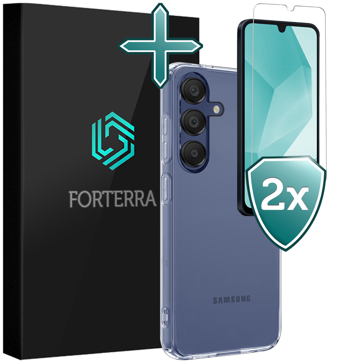 Forterra Hoesje Geschikt voor Samsung A16 Case Siliconen Hoes Met 2x Screenprotector - Hoes Geschikt voor Samsung Galaxy A16 Hoesje Back Cover - Transparant