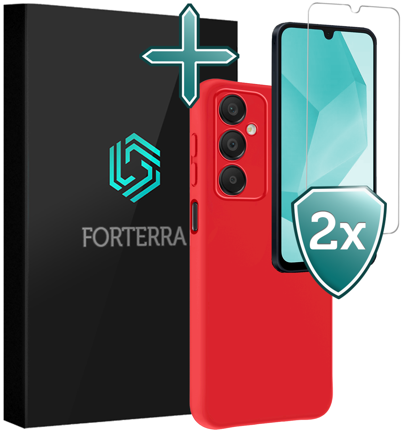 Forterra Hoesje Geschikt voor Samsung A16 Case Siliconen Hoes Met 2x Screenprotector - Hoes Geschikt voor Samsung Galaxy A16 Hoesje Back Cover - Rood