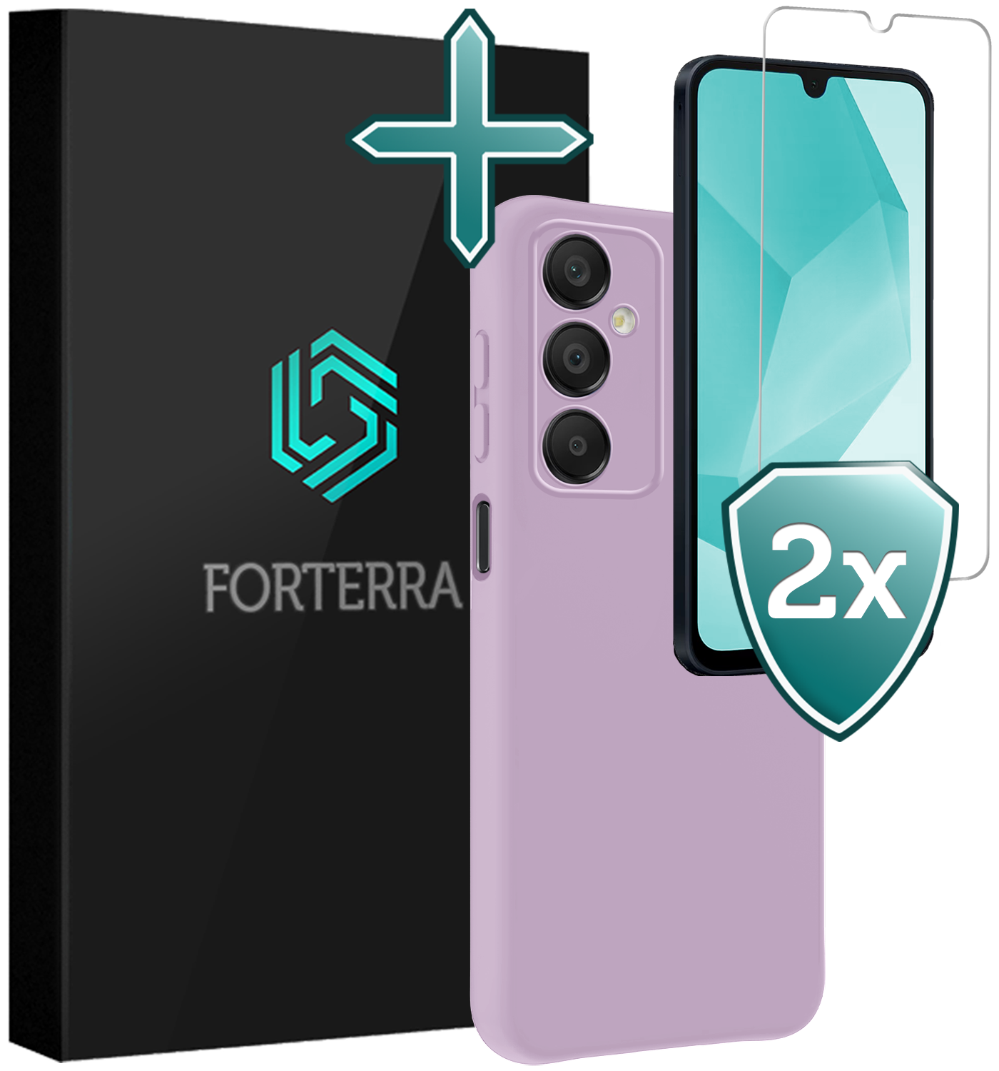 Forterra Hoesje Geschikt voor Samsung A16 Case Siliconen Hoes Met 2x Screenprotector - Hoes Geschikt voor Samsung Galaxy A16 Hoesje Back Cover - Lila