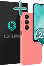 Forterra Hoesje Geschikt voor Samsung A16 Case Siliconen Hoes Met 2x Screenprotector - Hoes Geschikt voor Samsung Galaxy A16 Hoesje Back Cover - Lichtroze