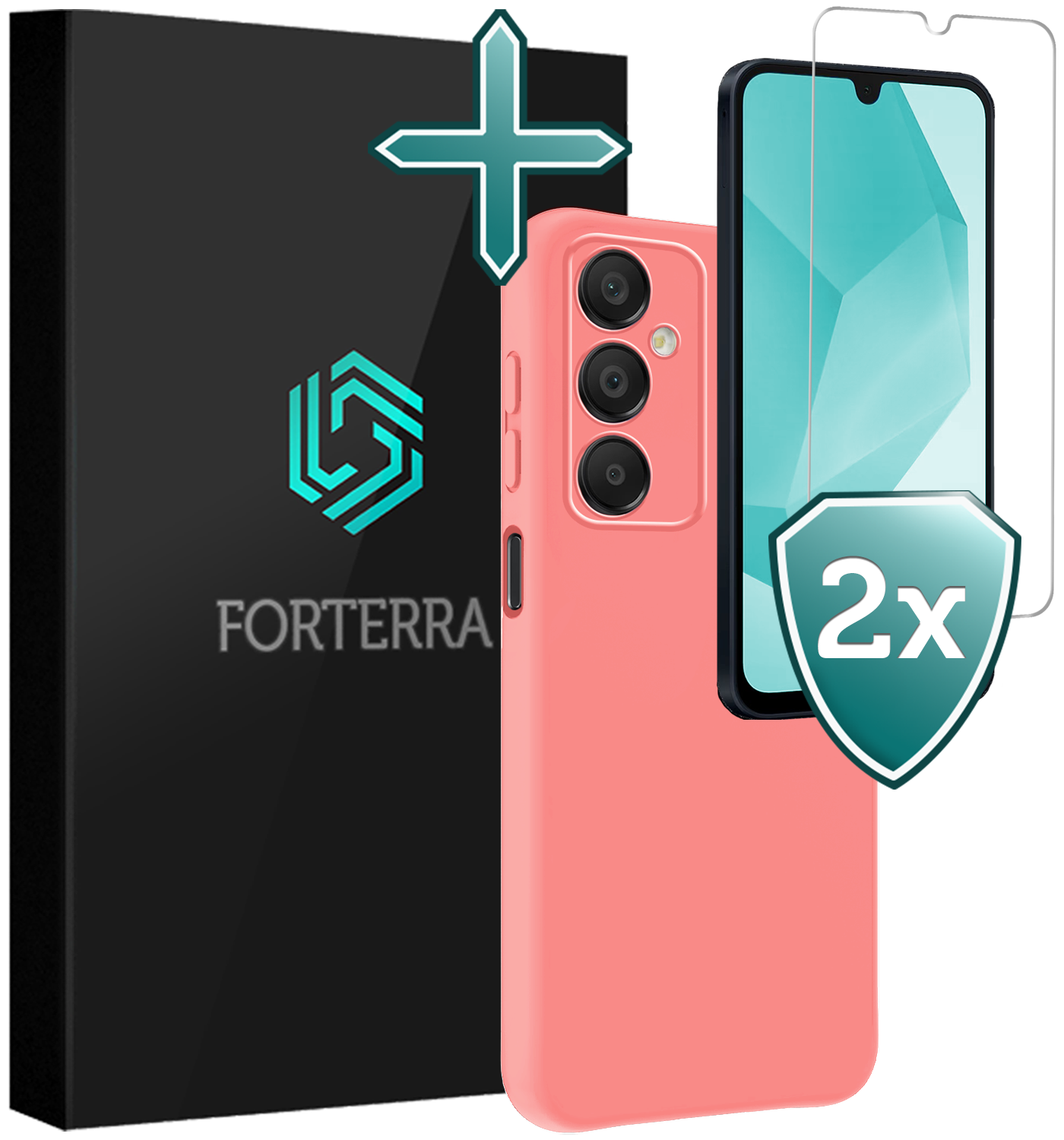 Forterra Hoesje Geschikt voor Samsung A16 Case Siliconen Hoes Met 2x Screenprotector - Hoes Geschikt voor Samsung Galaxy A16 Hoesje Back Cover - Lichtroze