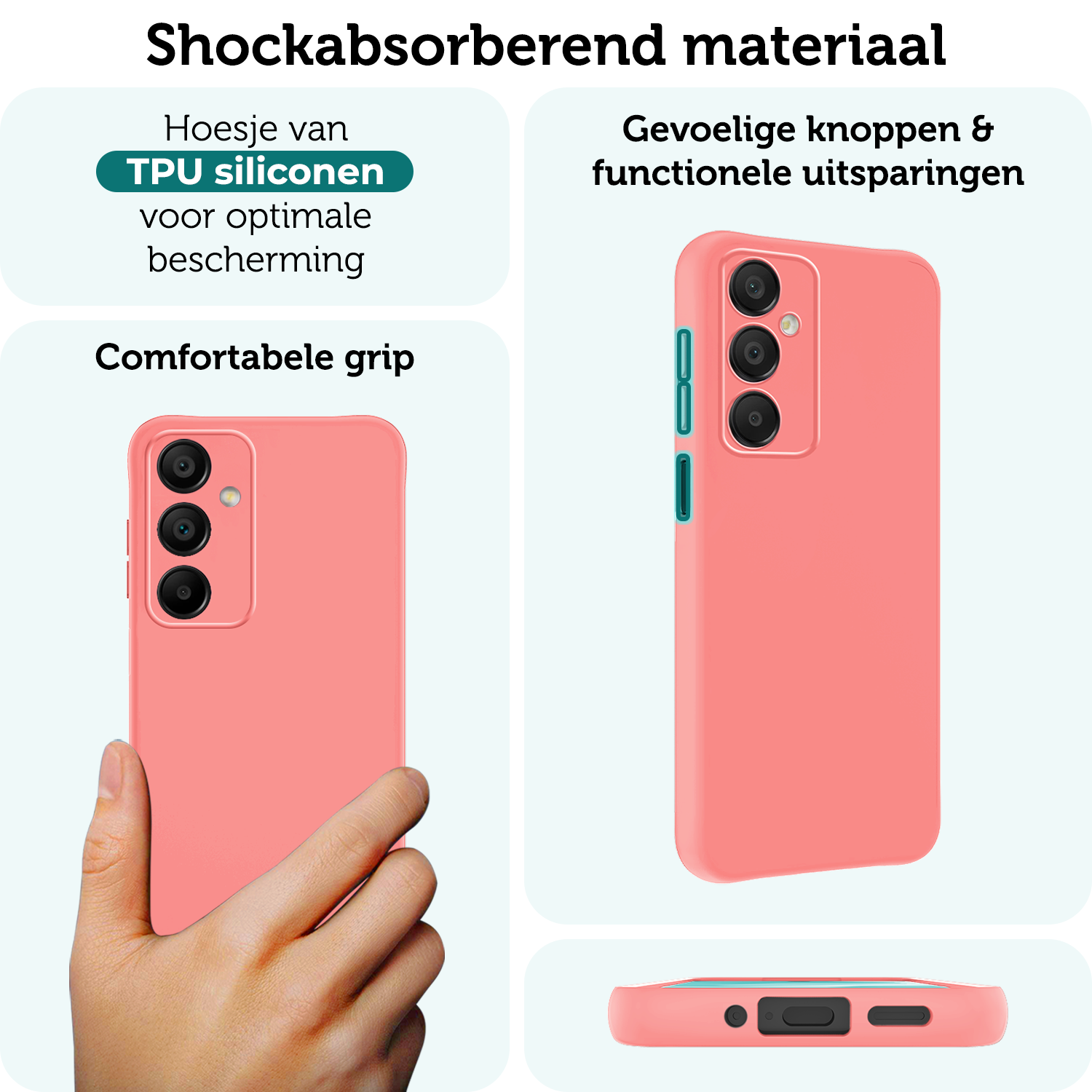 Forterra Hoesje Geschikt voor Samsung A16 Case Siliconen Hoes Met 2x Screenprotector - Hoes Geschikt voor Samsung Galaxy A16 Hoesje Back Cover - Lichtroze