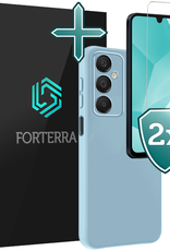 Forterra Hoesje Geschikt voor Samsung A16 Case Siliconen Hoes Met 2x Screenprotector - Hoes Geschikt voor Samsung Galaxy A16 Hoesje Back Cover - Lichtblauw