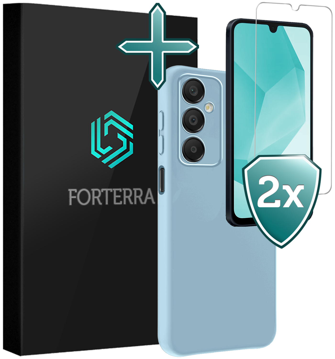 Forterra Hoesje Geschikt voor Samsung A16 Case Siliconen Hoes Met 2x Screenprotector - Hoes Geschikt voor Samsung Galaxy A16 Hoesje Back Cover - Lichtblauw
