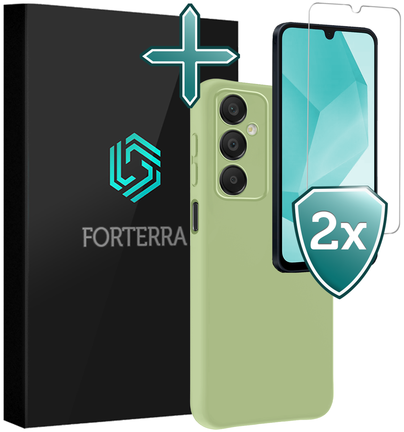 Forterra Hoesje Geschikt voor Samsung A16 Case Siliconen Hoes Met 2x Screenprotector - Hoes Geschikt voor Samsung Galaxy A16 Hoesje Back Cover - Groen