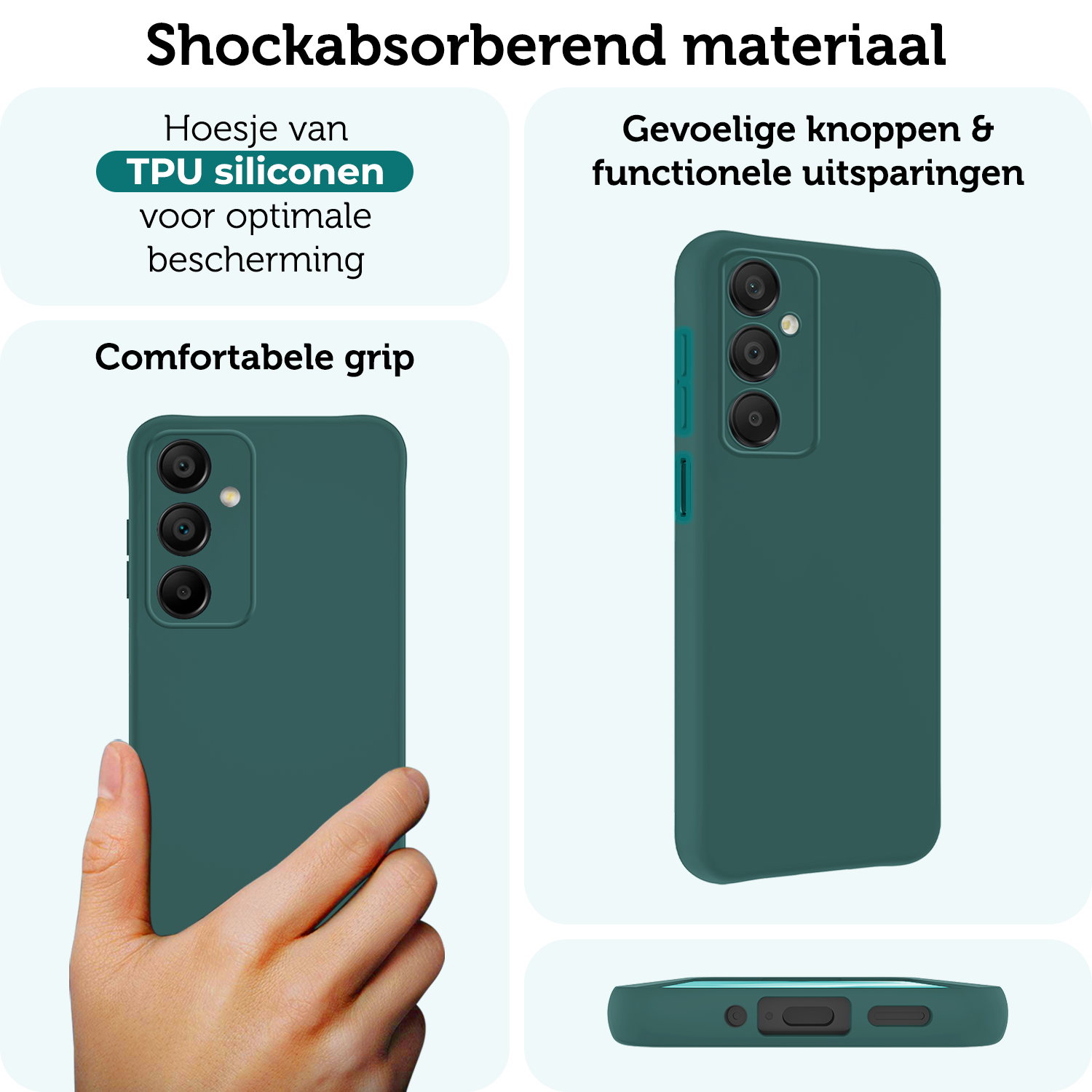 Forterra Hoesje Geschikt voor Samsung A16 Case Siliconen Hoes Met 2x Screenprotector - Hoes Geschikt voor Samsung Galaxy A16 Hoesje Back Cover - Donkergroen