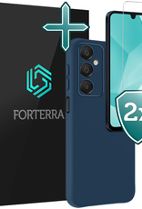 Forterra Hoesje Geschikt voor Samsung A16 Case Siliconen Hoes Met 2x Screenprotector - Hoes Geschikt voor Samsung Galaxy A16 Hoesje Back Cover - Donkerblauw