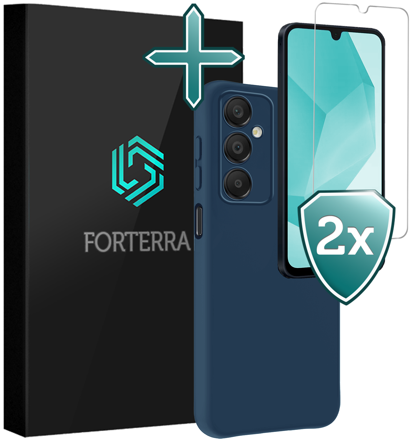 Forterra Hoesje Geschikt voor Samsung A16 Case Siliconen Hoes Met 2x Screenprotector - Hoes Geschikt voor Samsung Galaxy A16 Hoesje Back Cover - Donkerblauw