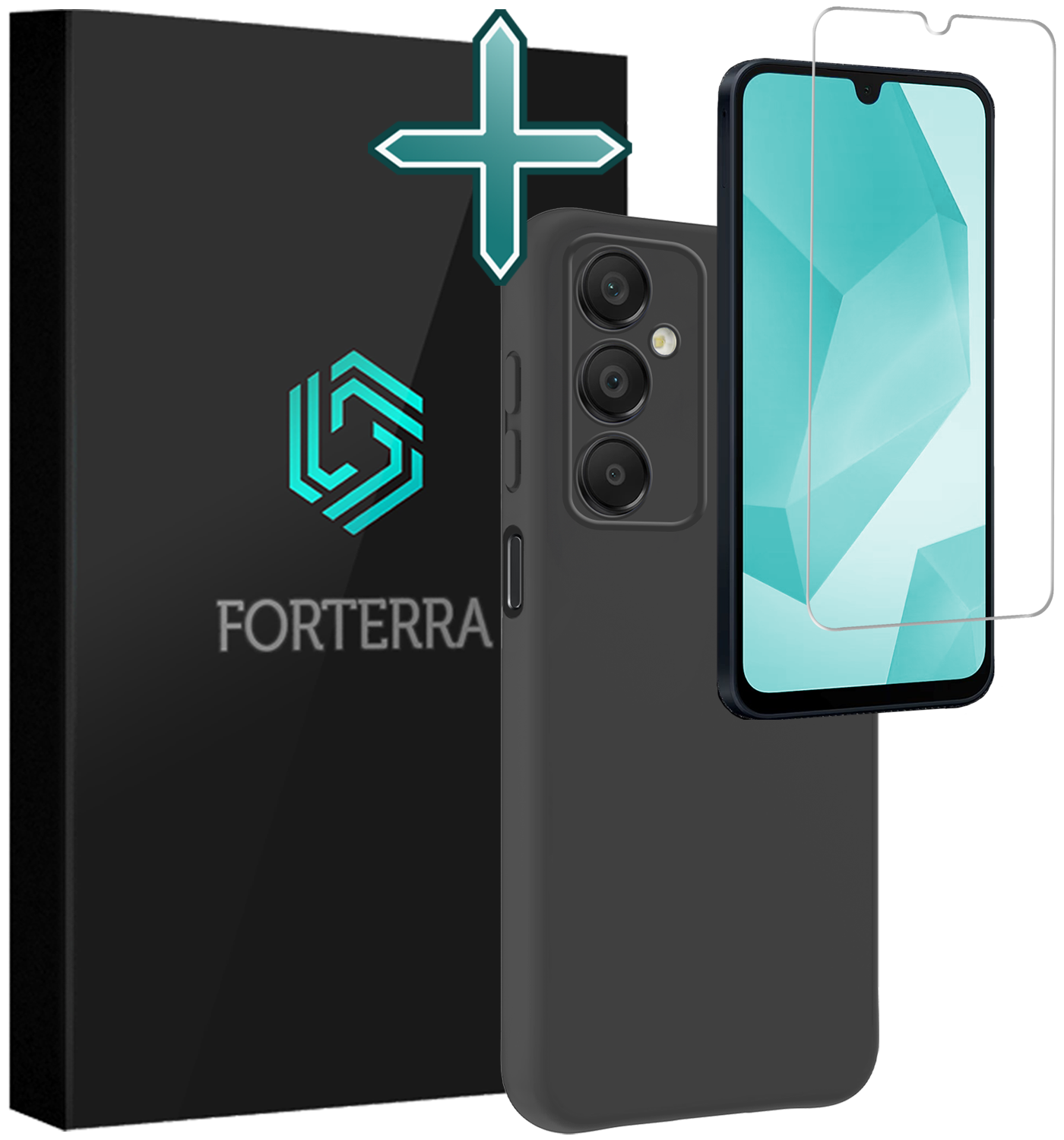 Forterra Hoesje Geschikt voor Samsung A16 Case Siliconen Hoes Met Screenprotector - Hoes Geschikt voor Samsung Galaxy A16 Hoesje Back Cover - Zwart