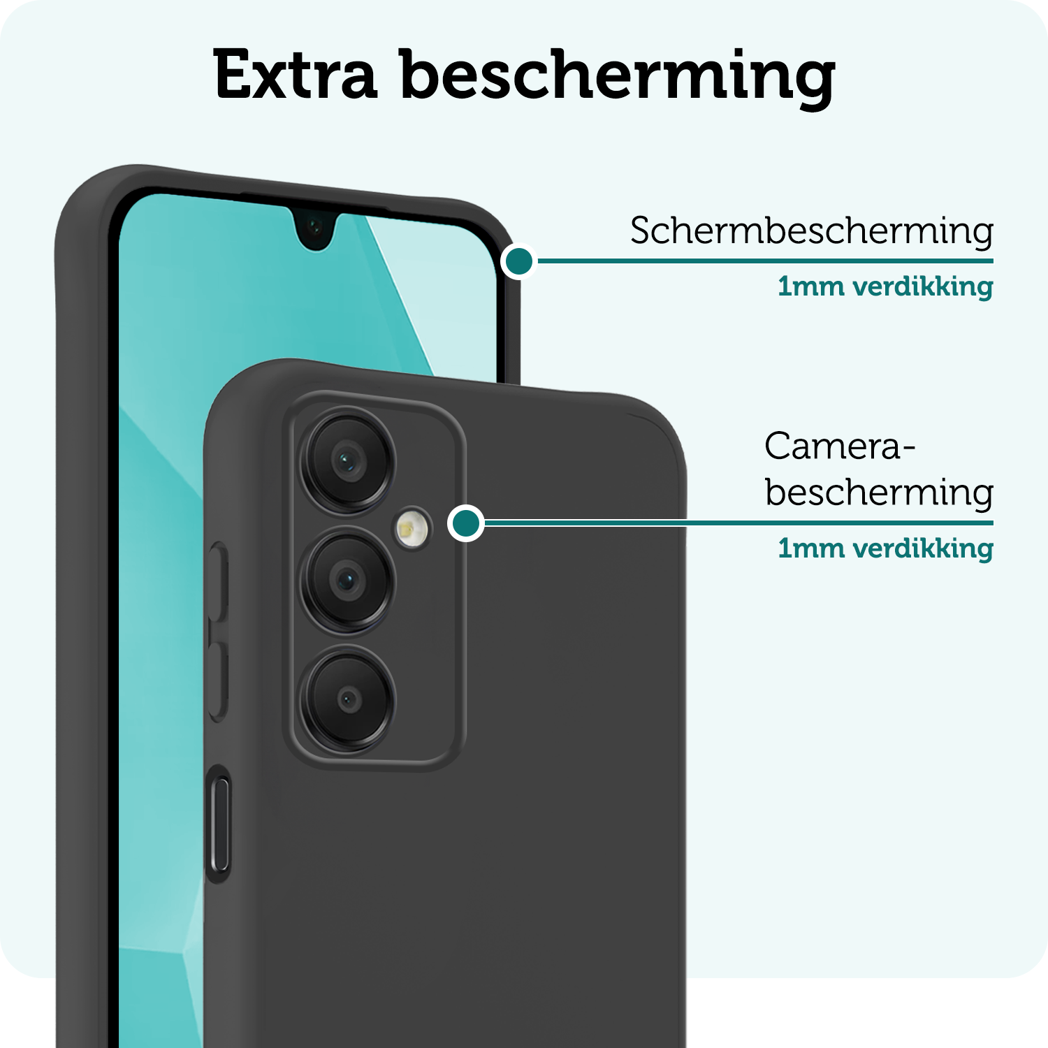 Forterra Hoesje Geschikt voor Samsung A16 Case Siliconen Hoes Met Screenprotector - Hoes Geschikt voor Samsung Galaxy A16 Hoesje Back Cover - Zwart