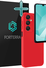 Forterra Hoesje Geschikt voor Samsung A16 Case Siliconen Hoes Met Screenprotector - Hoes Geschikt voor Samsung Galaxy A16 Hoesje Back Cover - Rood