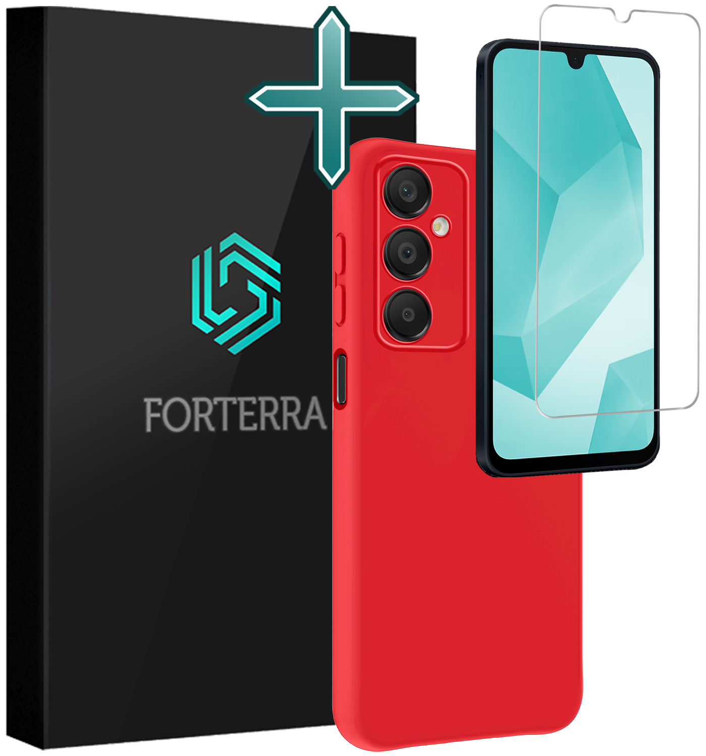 Forterra Hoesje Geschikt voor Samsung A16 Case Siliconen Hoes Met Screenprotector - Hoes Geschikt voor Samsung Galaxy A16 Hoesje Back Cover - Rood
