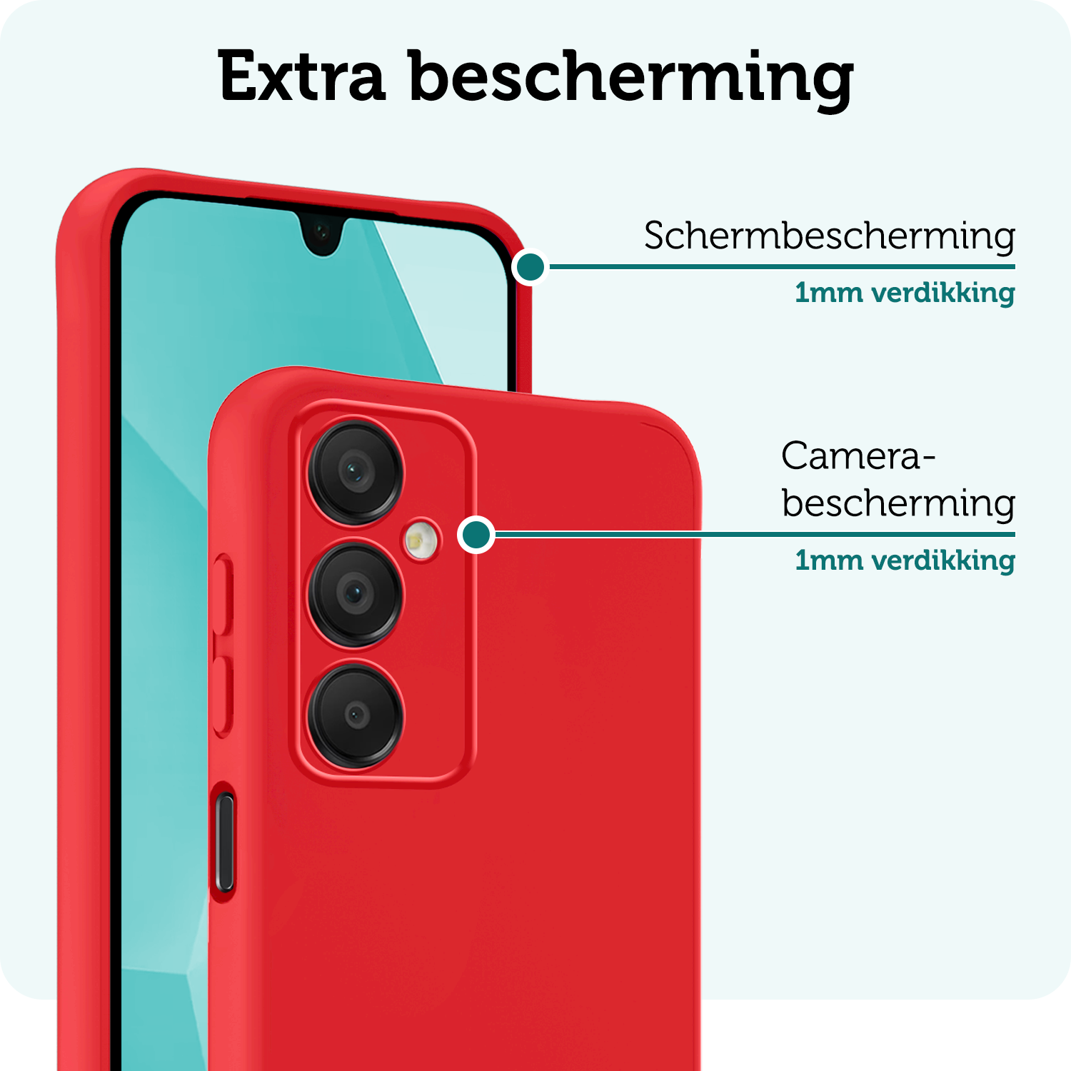 Forterra Hoesje Geschikt voor Samsung A16 Case Siliconen Hoes Met Screenprotector - Hoes Geschikt voor Samsung Galaxy A16 Hoesje Back Cover - Rood