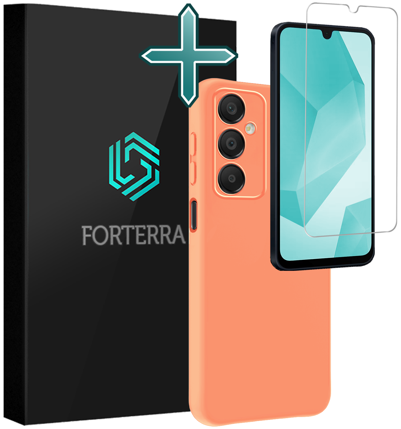 Forterra Hoesje Geschikt voor Samsung A16 Case Siliconen Hoes Met Screenprotector - Hoes Geschikt voor Samsung Galaxy A16 Hoesje Back Cover - Perzik