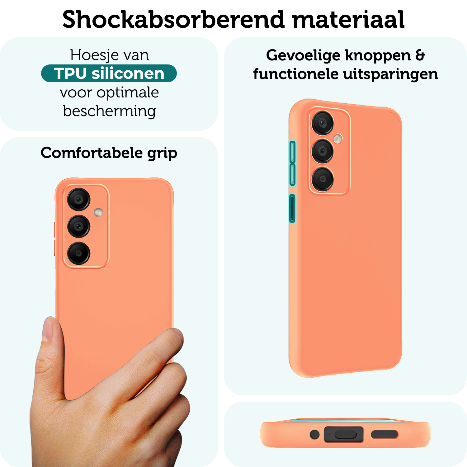 Forterra Hoesje Geschikt voor Samsung A16 Case Siliconen Hoes Met Screenprotector - Hoes Geschikt voor Samsung Galaxy A16 Hoesje Back Cover - Perzik