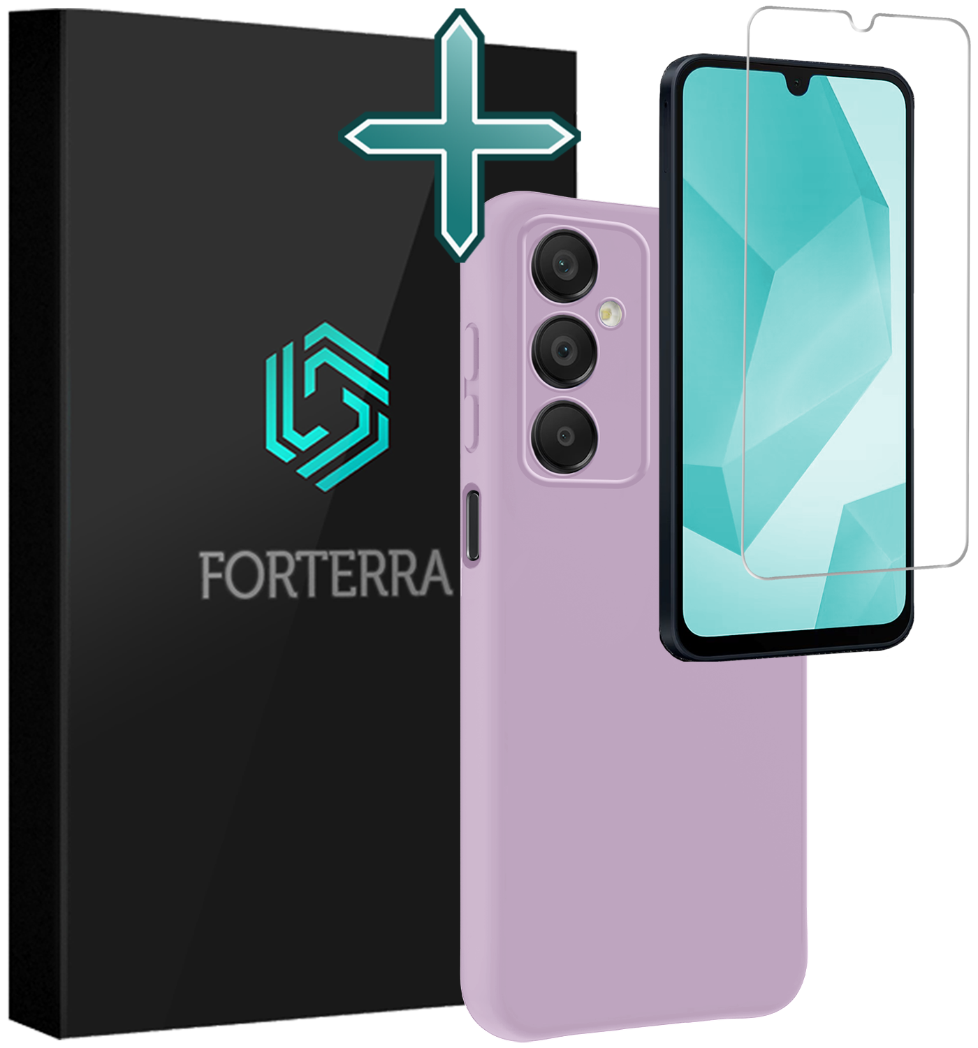 Forterra Hoesje Geschikt voor Samsung A16 Case Siliconen Hoes Met Screenprotector - Hoes Geschikt voor Samsung Galaxy A16 Hoesje Back Cover - Lila