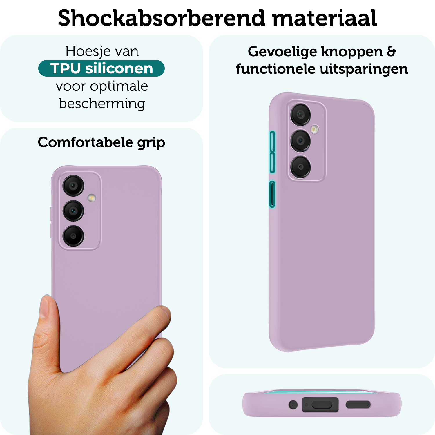 Forterra Hoesje Geschikt voor Samsung A16 Case Siliconen Hoes Met Screenprotector - Hoes Geschikt voor Samsung Galaxy A16 Hoesje Back Cover - Lila