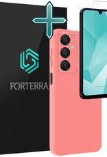Forterra Hoesje Geschikt voor Samsung A16 Case Siliconen Hoes Met Screenprotector - Hoes Geschikt voor Samsung Galaxy A16 Hoesje Back Cover - Lichtroze