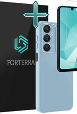 Forterra Hoesje Geschikt voor Samsung A16 Case Siliconen Hoes Met Screenprotector - Hoes Geschikt voor Samsung Galaxy A16 Hoesje Back Cover - Lichtblauw