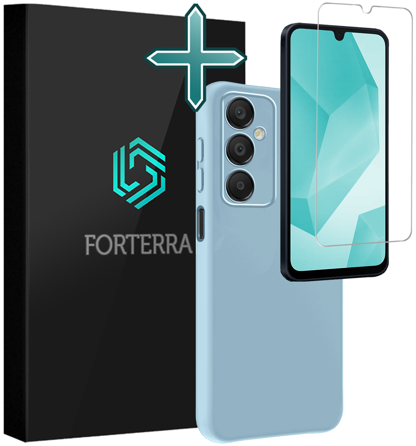 Forterra Hoesje Geschikt voor Samsung A16 Case Siliconen Hoes Met Screenprotector - Hoes Geschikt voor Samsung Galaxy A16 Hoesje Back Cover - Lichtblauw