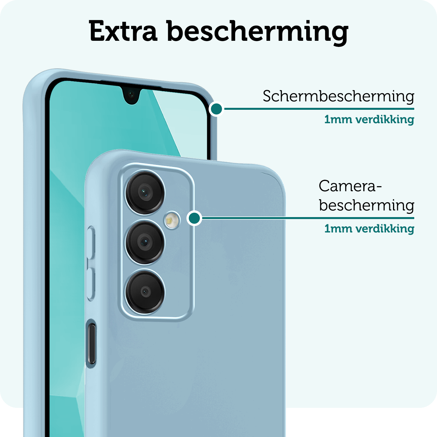 Forterra Hoesje Geschikt voor Samsung A16 Case Siliconen Hoes Met Screenprotector - Hoes Geschikt voor Samsung Galaxy A16 Hoesje Back Cover - Lichtblauw