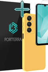 Forterra Hoesje Geschikt voor Samsung A16 Case Siliconen Hoes Met Screenprotector - Hoes Geschikt voor Samsung Galaxy A16 Hoesje Back Cover - Geel