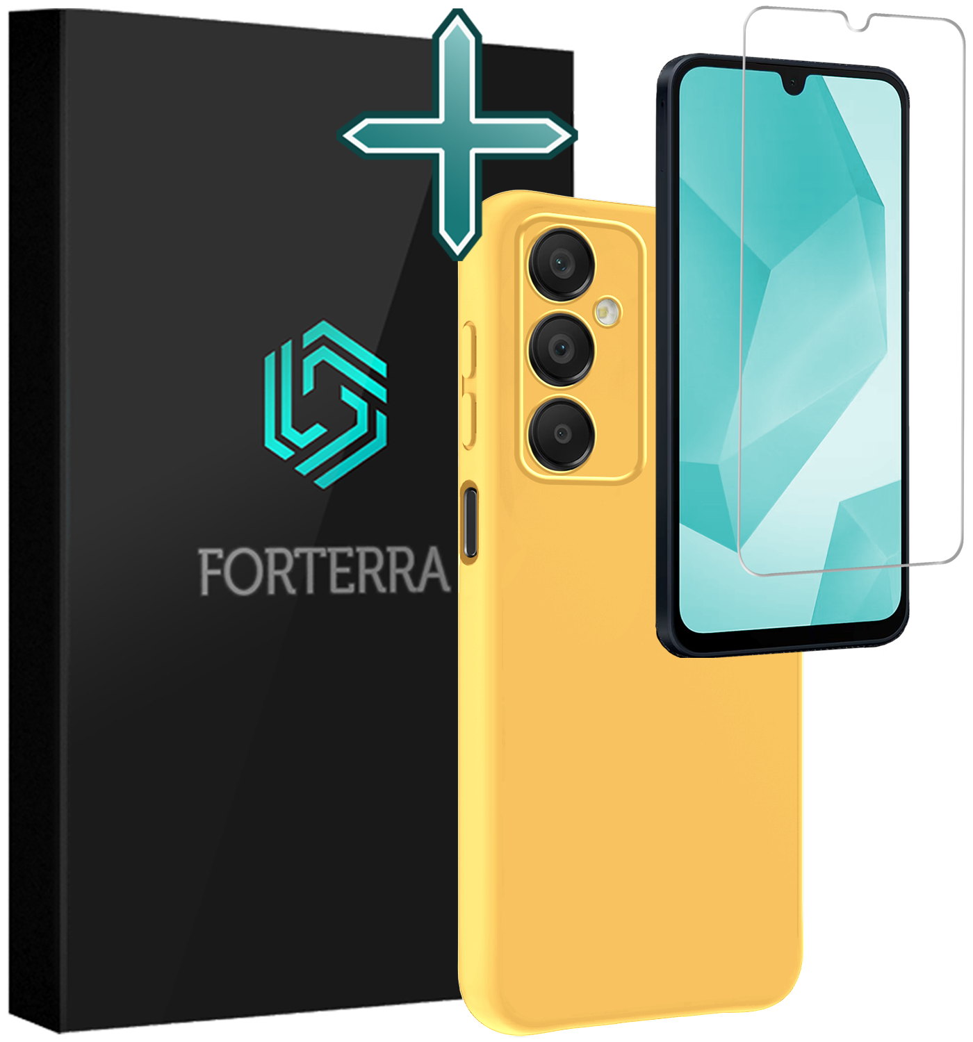 Forterra Hoesje Geschikt voor Samsung A16 Case Siliconen Hoes Met Screenprotector - Hoes Geschikt voor Samsung Galaxy A16 Hoesje Back Cover - Geel