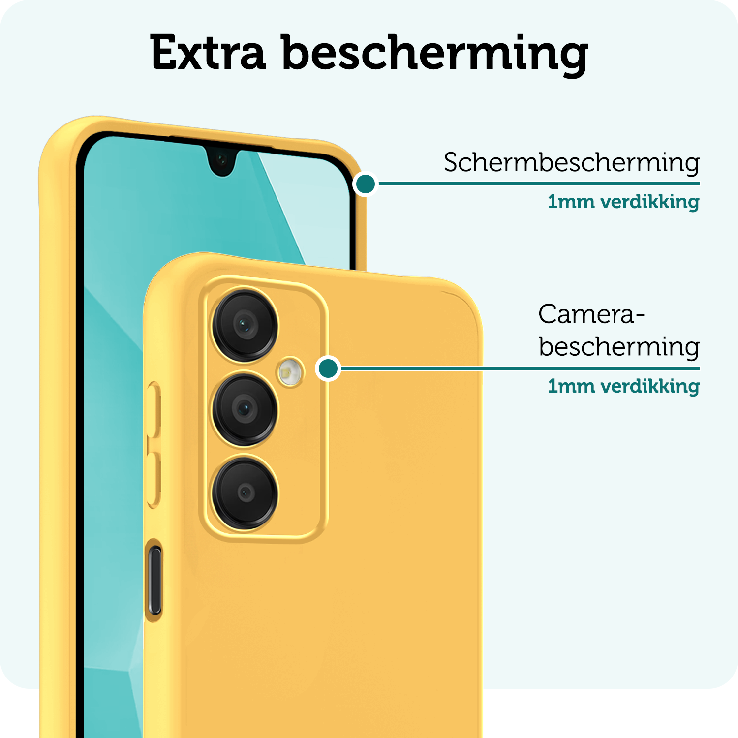 Forterra Hoesje Geschikt voor Samsung A16 Case Siliconen Hoes Met Screenprotector - Hoes Geschikt voor Samsung Galaxy A16 Hoesje Back Cover - Geel