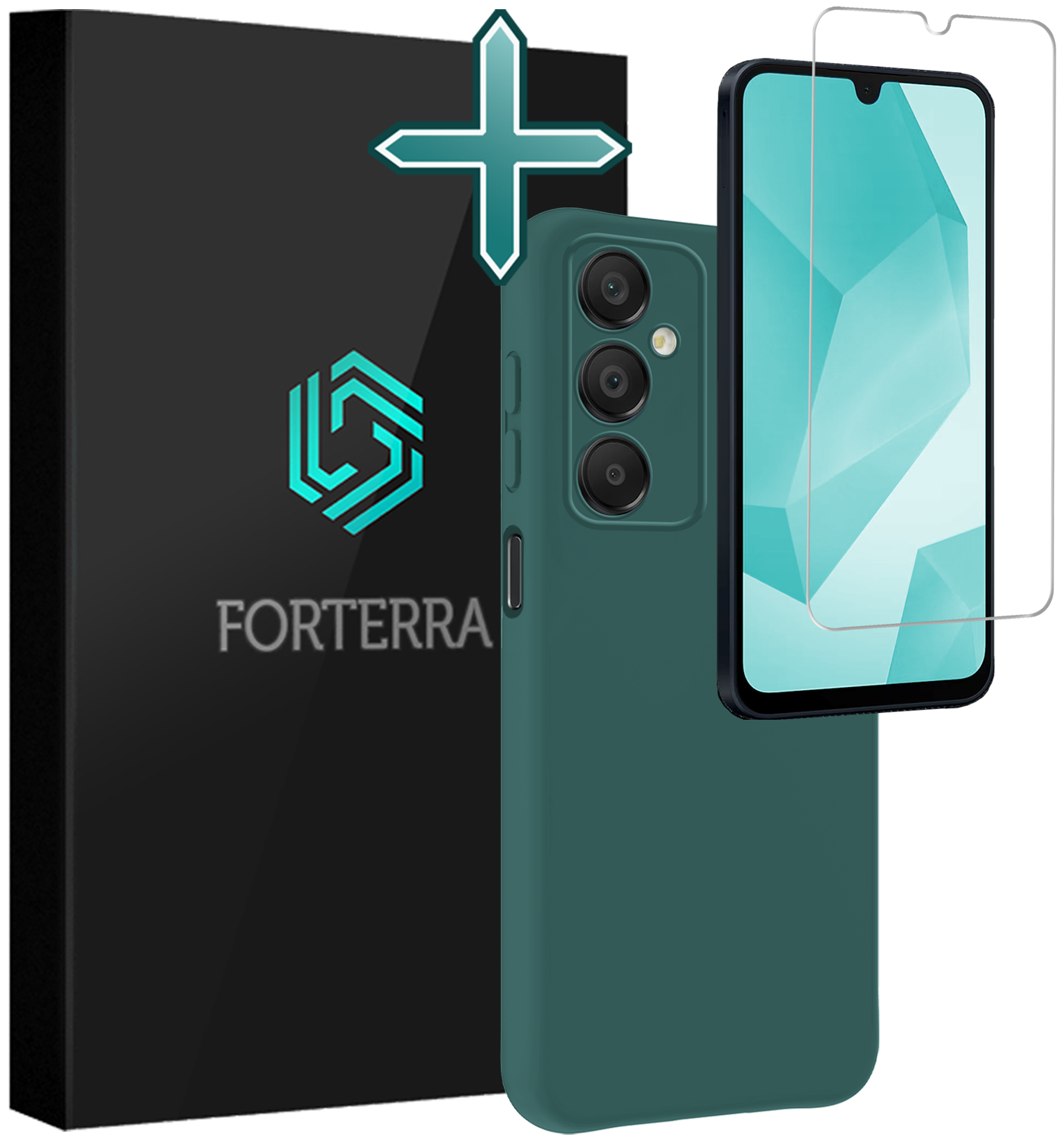 Forterra Hoesje Geschikt voor Samsung A16 Case Siliconen Hoes Met Screenprotector - Hoes Geschikt voor Samsung Galaxy A16 Hoesje Back Cover - Donkergroen