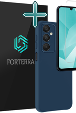 Forterra Hoesje Geschikt voor Samsung A16 Case Siliconen Hoes Met Screenprotector - Hoes Geschikt voor Samsung Galaxy A16 Hoesje Back Cover - Donkerblauw