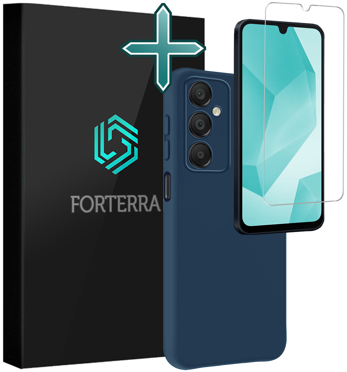 Forterra Hoesje Geschikt voor Samsung A16 Case Siliconen Hoes Met Screenprotector - Hoes Geschikt voor Samsung Galaxy A16 Hoesje Back Cover - Donkerblauw