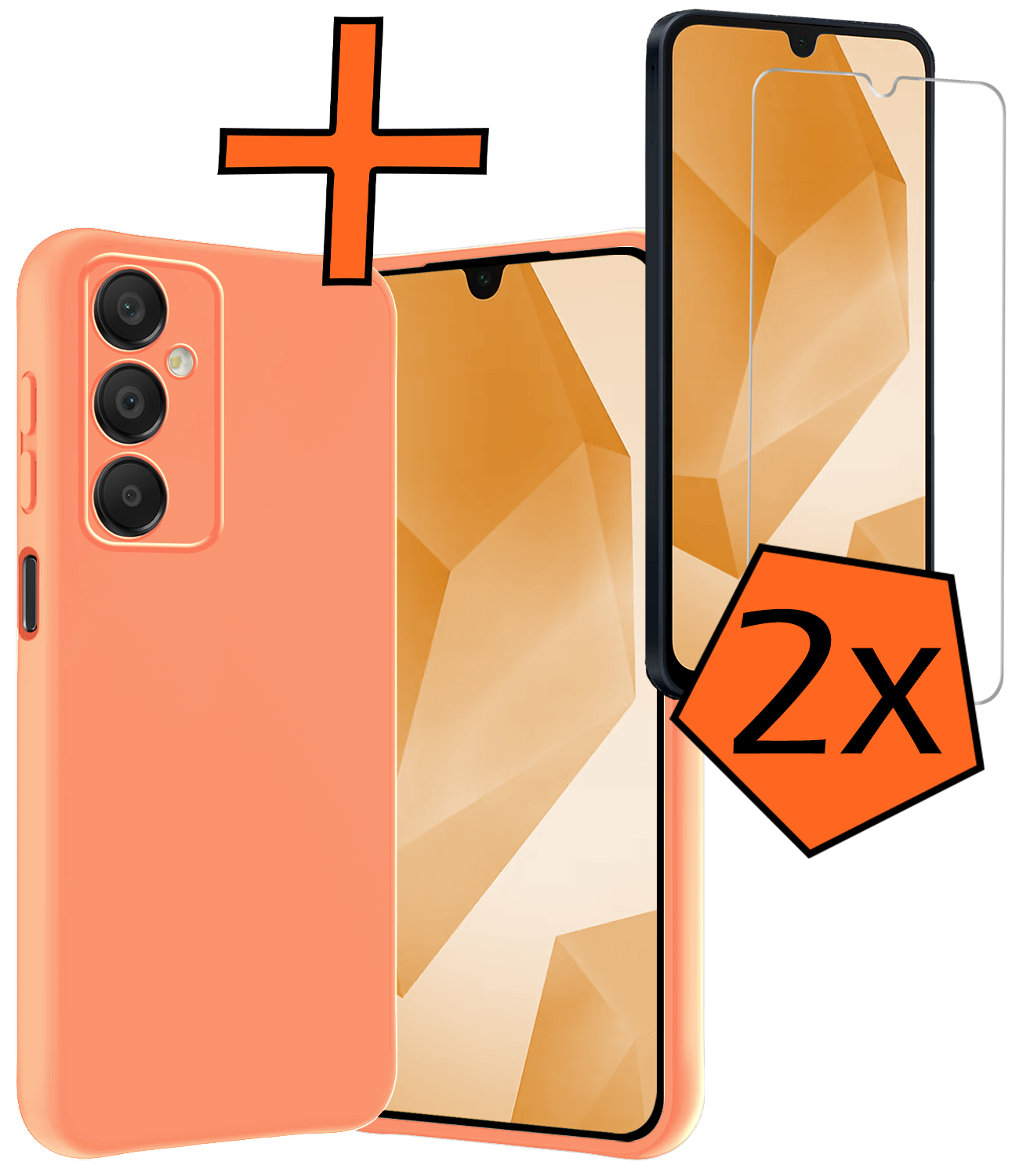 Nomfy Hoesje Geschikt voor Samsung A16 Hoesje Siliconen Cover Case Met 2x Screenprotector - Hoes Geschikt voor Samsung Galaxy A16 Hoes Back Case - Perzik