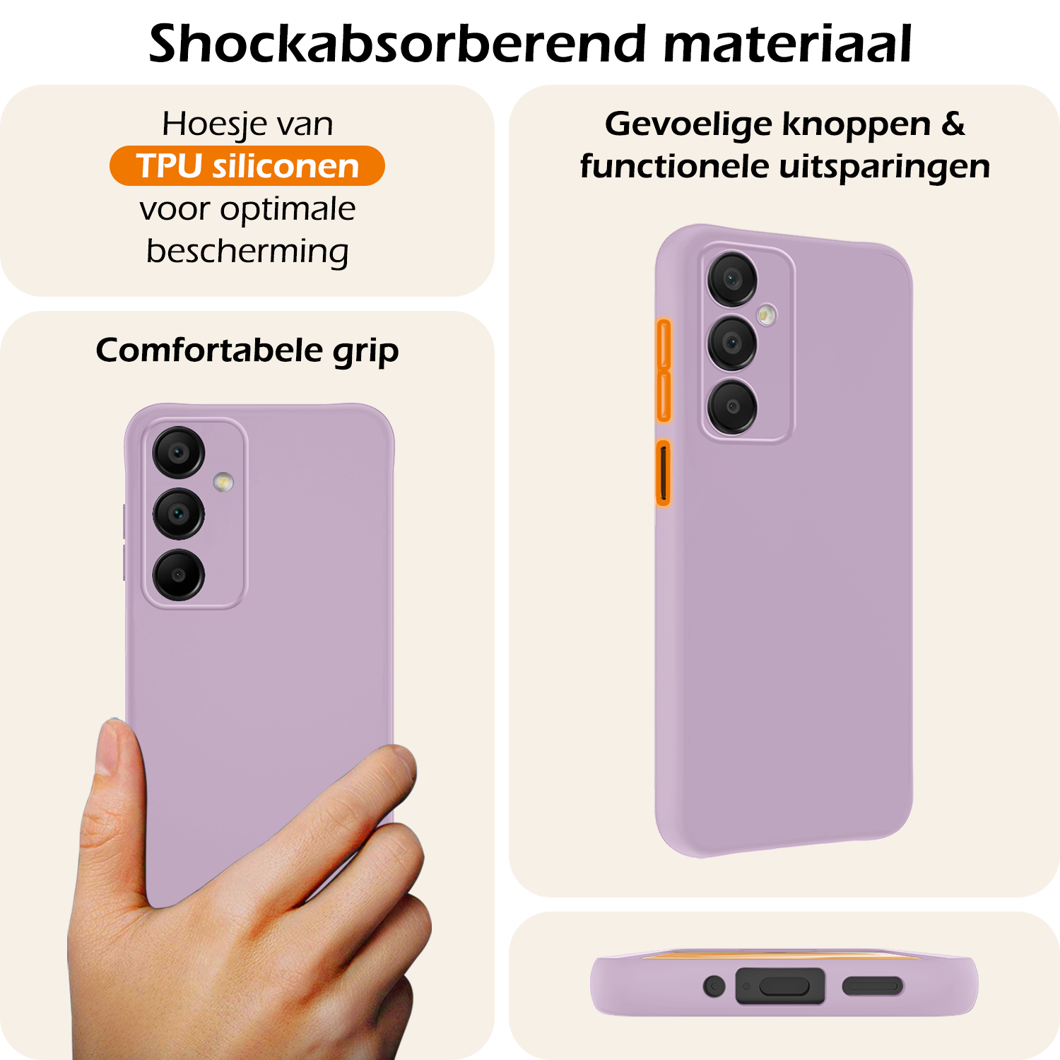 Nomfy Hoesje Geschikt voor Samsung A16 Hoesje Siliconen Cover Case Met 2x Screenprotector - Hoes Geschikt voor Samsung Galaxy A16 Hoes Back Case - Lila