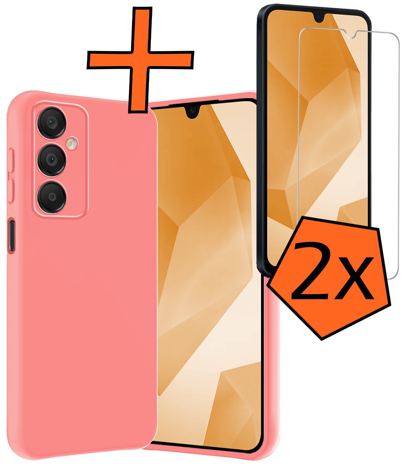 Nomfy Hoesje Geschikt voor Samsung A16 Hoesje Siliconen Cover Case Met 2x Screenprotector - Hoes Geschikt voor Samsung Galaxy A16 Hoes Back Case - Lichtroze