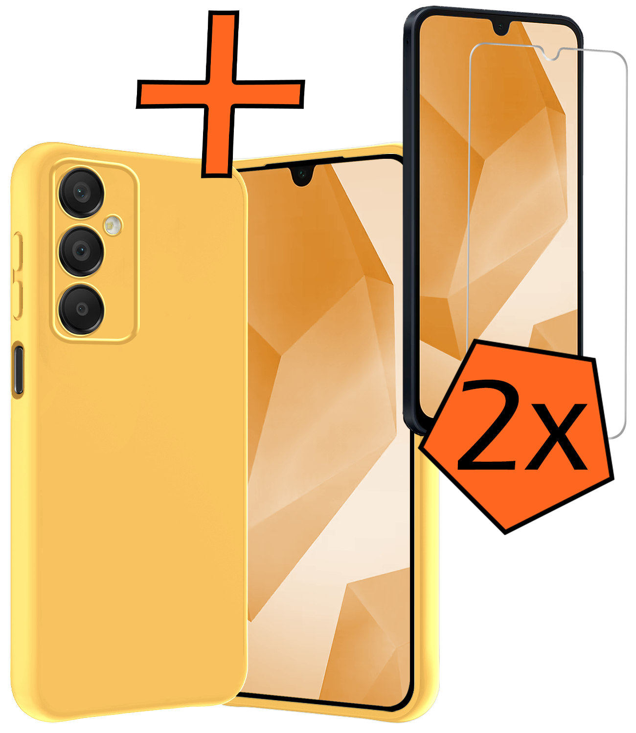 Nomfy Hoesje Geschikt voor Samsung A16 Hoesje Siliconen Cover Case Met 2x Screenprotector - Hoes Geschikt voor Samsung Galaxy A16 Hoes Back Case - Geel