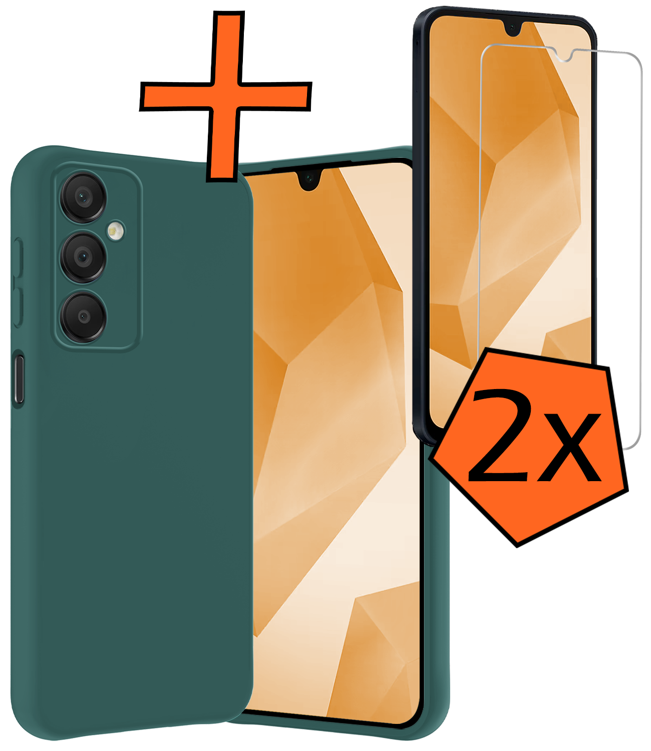 Nomfy Hoesje Geschikt voor Samsung A16 Hoesje Siliconen Cover Case Met 2x Screenprotector - Hoes Geschikt voor Samsung Galaxy A16 Hoes Back Case - Donkergroen