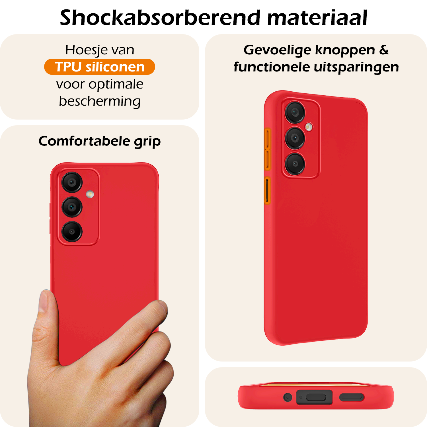Nomfy Hoesje Geschikt voor Samsung A16 Hoesje Siliconen Cover Case Met Screenprotector - Hoes Geschikt voor Samsung Galaxy A16 Hoes Back Case - Rood