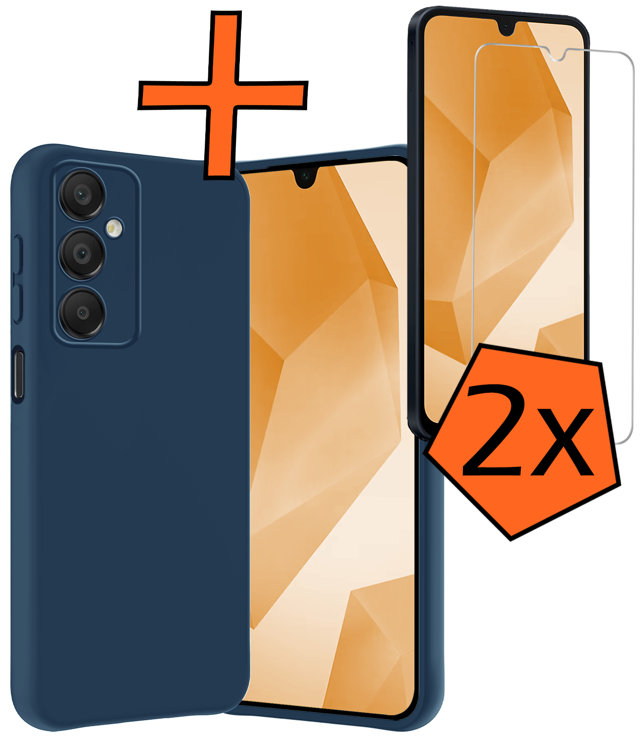 Nomfy Hoesje Geschikt voor Samsung A16 Hoesje Siliconen Cover Case Met 2x Screenprotector - Hoes Geschikt voor Samsung Galaxy A16 Hoes Back Case - Donkerblauw