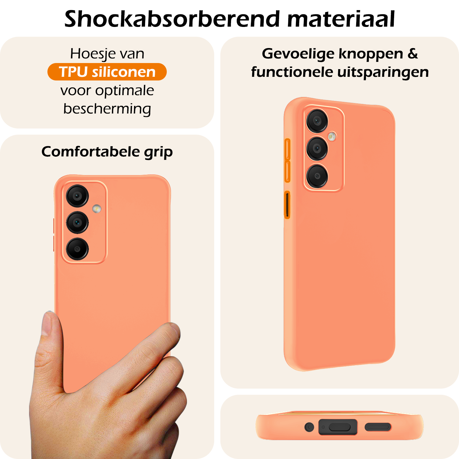 Nomfy Hoesje Geschikt voor Samsung A16 Hoesje Siliconen Cover Case Met Screenprotector - Hoes Geschikt voor Samsung Galaxy A16 Hoes Back Case - Perzik