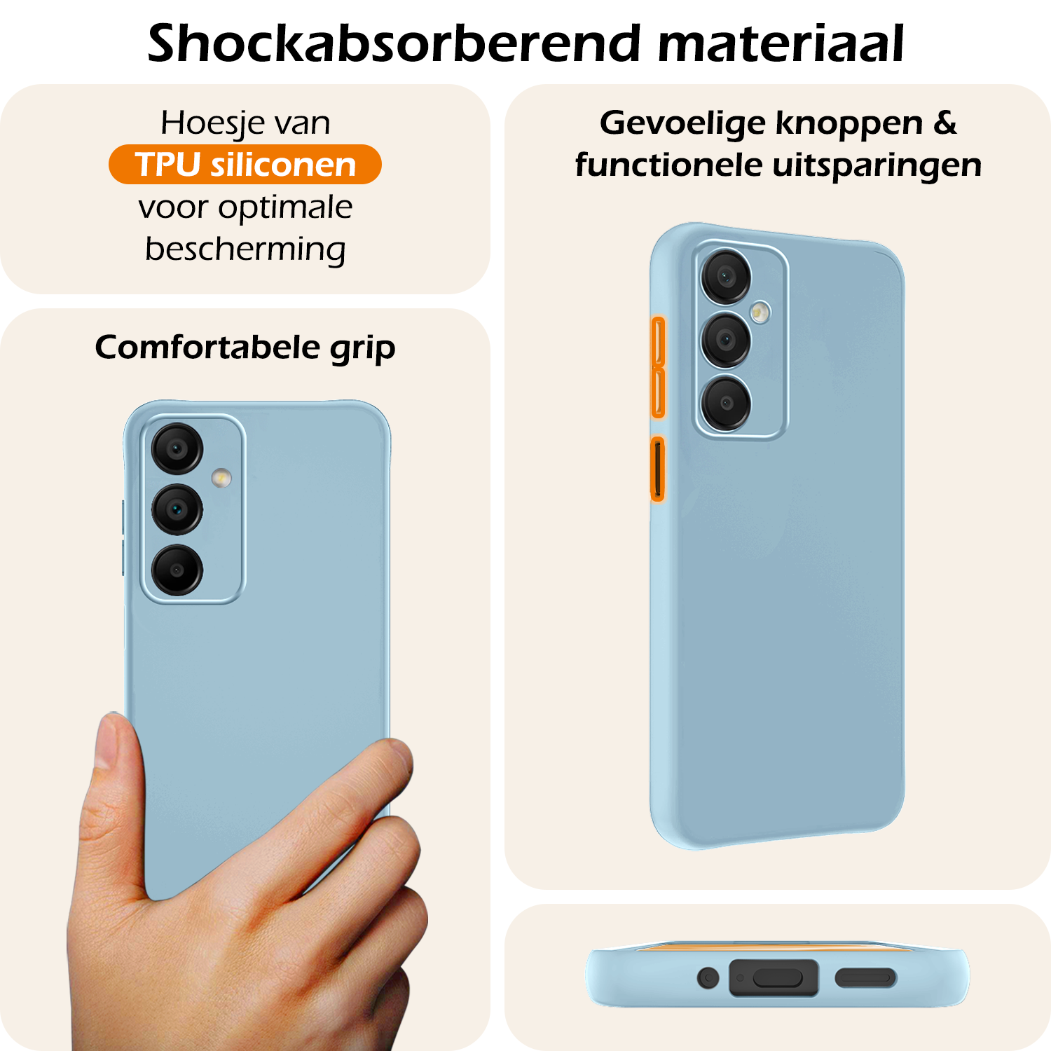 Nomfy Hoesje Geschikt voor Samsung A16 Hoesje Siliconen Cover Case Met Screenprotector - Hoes Geschikt voor Samsung Galaxy A16 Hoes Back Case - Lichtblauw
