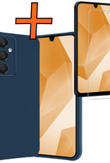 Nomfy Hoesje Geschikt voor Samsung A16 Hoesje Siliconen Cover Case Met Screenprotector - Hoes Geschikt voor Samsung Galaxy A16 Hoes Back Case - Donkerblauw