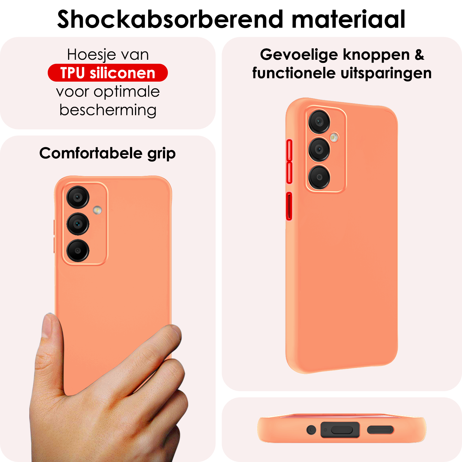NoXx Hoes Geschikt voor Samsung A16 Hoesje Cover Siliconen Back Case Hoes - Perzik - 2 PACK