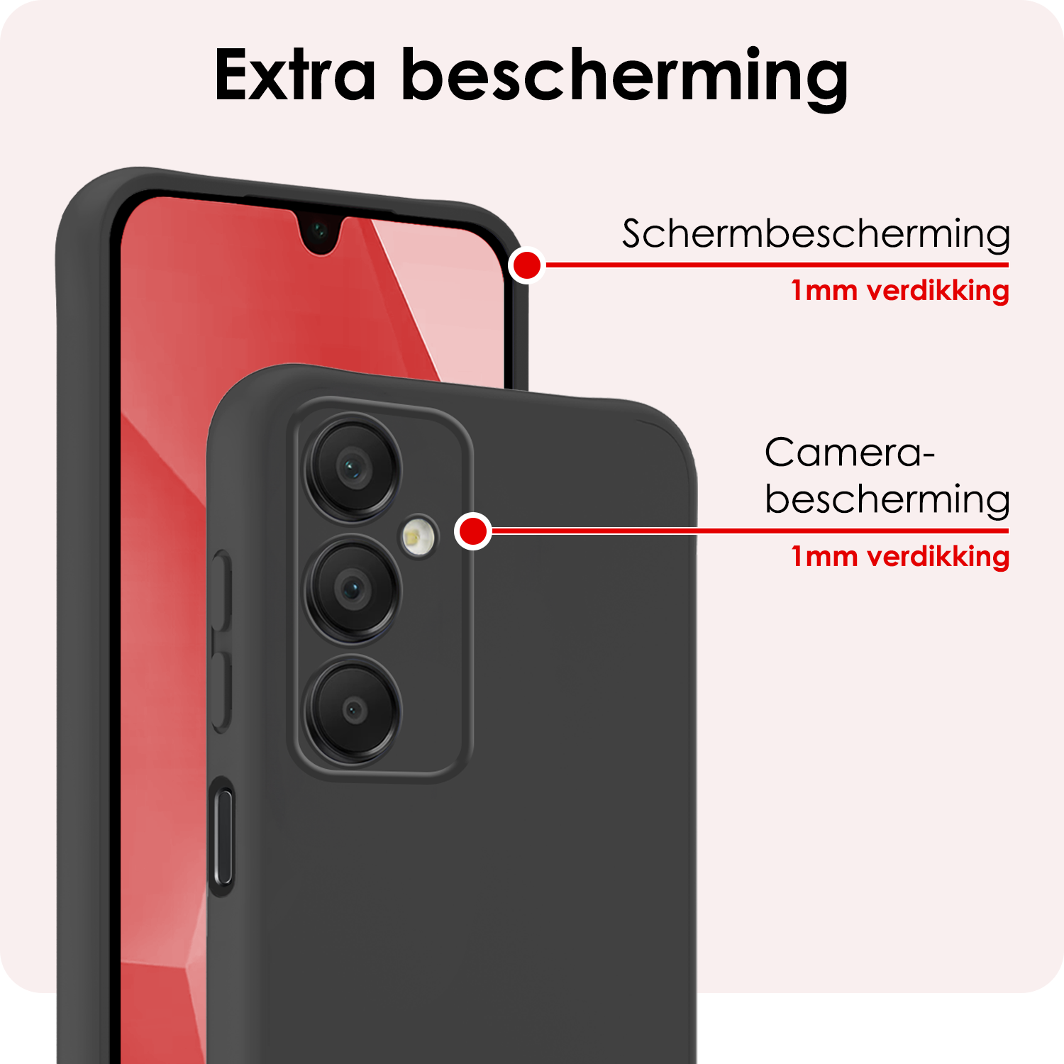 NoXx Hoes Geschikt voor Samsung A16 Hoesje Cover Siliconen Back Case Hoes Met 2x Screenprotector - Zwart