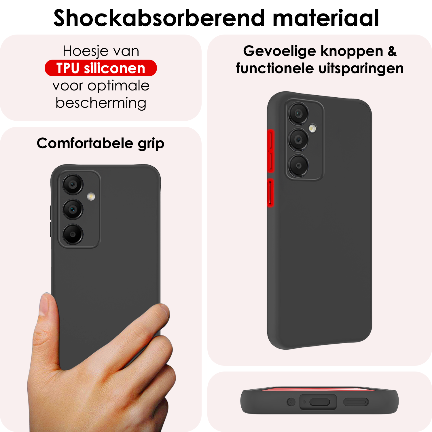 NoXx Hoes Geschikt voor Samsung A16 Hoesje Cover Siliconen Back Case Hoes Met 2x Screenprotector - Zwart